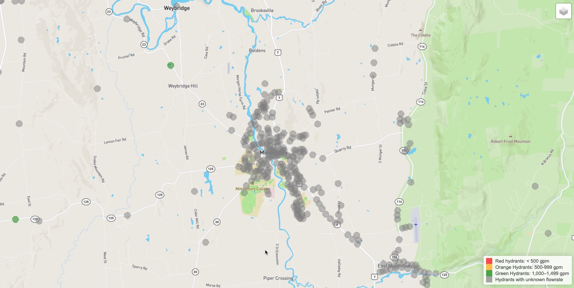 Map of fire hydrant coverage